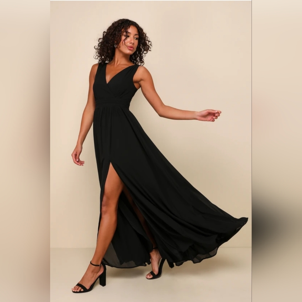 "Thoughts of Hue" Black Surplice Maxi Dress